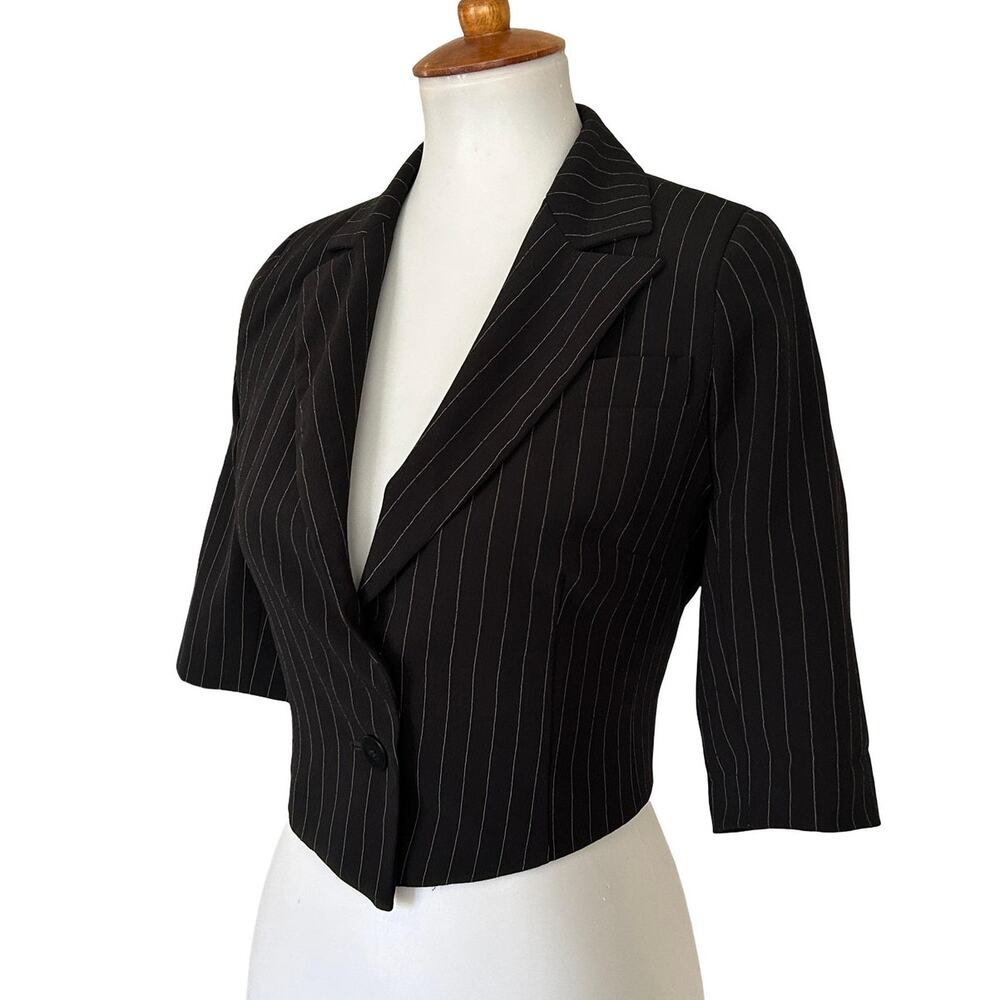BCBG Max Azria Vintage Y2K Cropped Pinstripe Short Sleeve Blazer Top Jacket 4